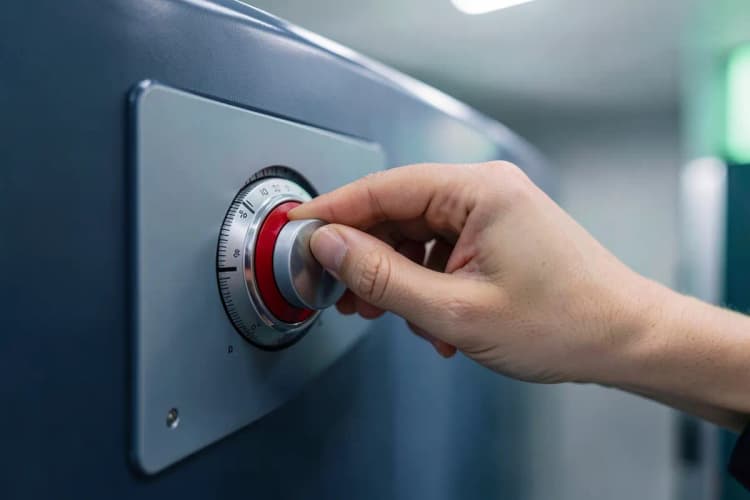 Uma mão girando o botão de um termostato de geladeira para uma configuração mais fria.
